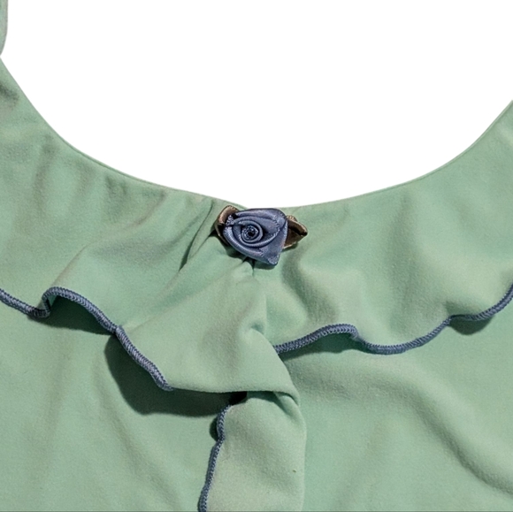 Y2K Bisou Bisou Mint Green Ruffle Tank & Shorts Sleepwear Set | Size M - Picture 3 of 8